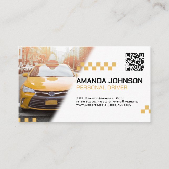 Taxi | Yellow Cab | QR Code Business Card (Front)
