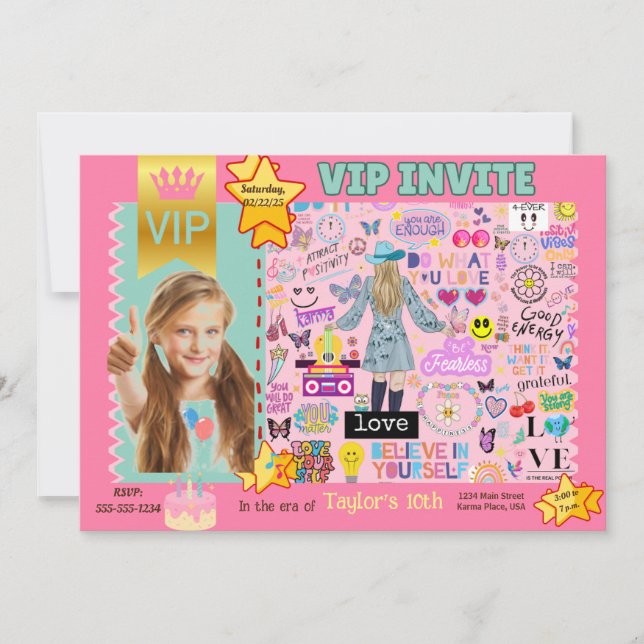 TAYLOR B-DAY THEME VIP PHOTO INVITATION FOR GIRLS (Front)