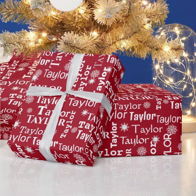 TAYLOR Custom Name With Snowflakes  Wrapping Paper (Holidays)