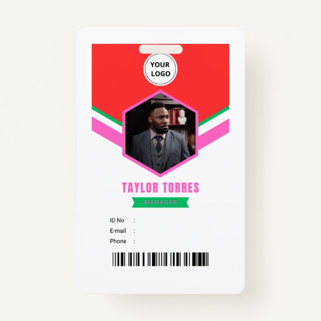 Taylor | Employee Photo ID Company manager Badge ID Badge (Front)