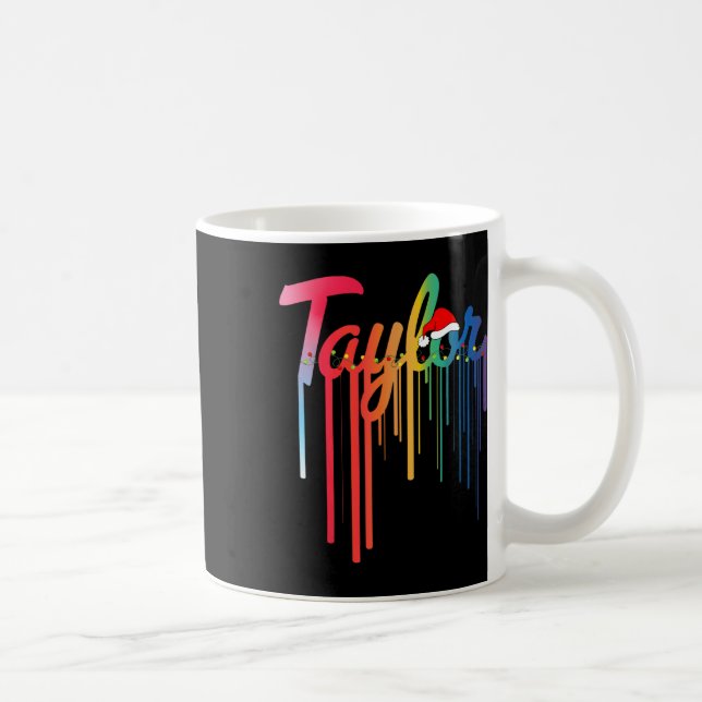Taylor First Name Santa Hat Colourful Print Taylor Coffee Mug (Right)