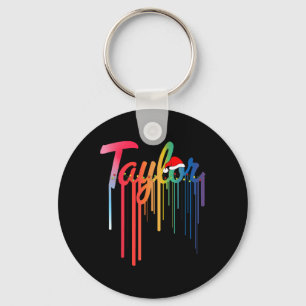 Taylor First Name Santa Hat Colourful Print Taylor Key Ring
