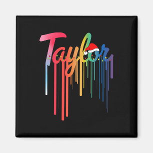Taylor First Name Santa Hat Colourful Print Taylor Magnet