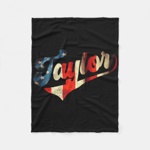 Taylor Name Personalised American Flag 4th Of July Fleece Blanket