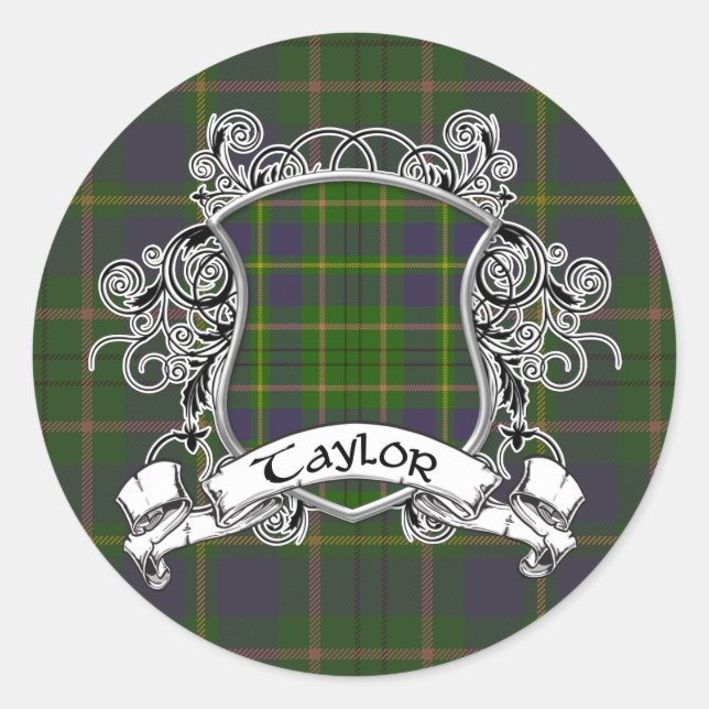 Taylor Tartan Shield Classic Round Sticker (Front)