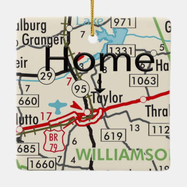 Taylor TX Map Ceramic Ornament (Back)