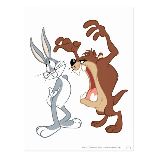 TAZâ„¢ and BUGS BUNNYâ„¢ Not Even Flinching - Colour Postcard   Zazzle.co.uk