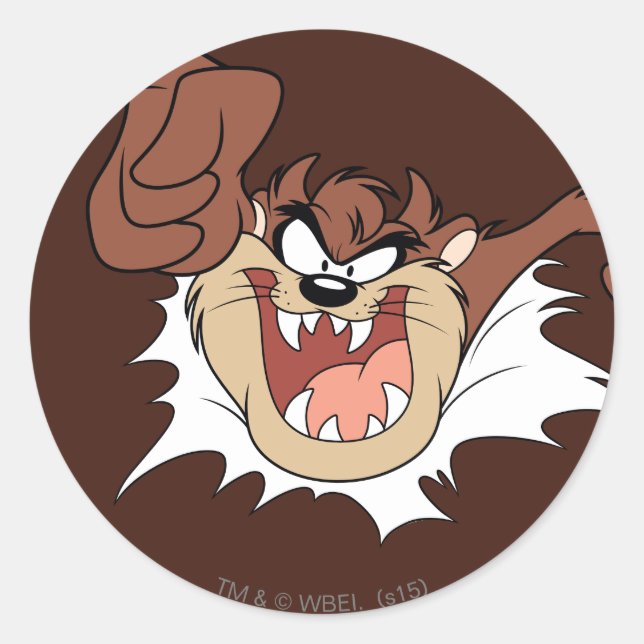 TAZ™ Bursting Through Page Classic Round Sticker (Front)