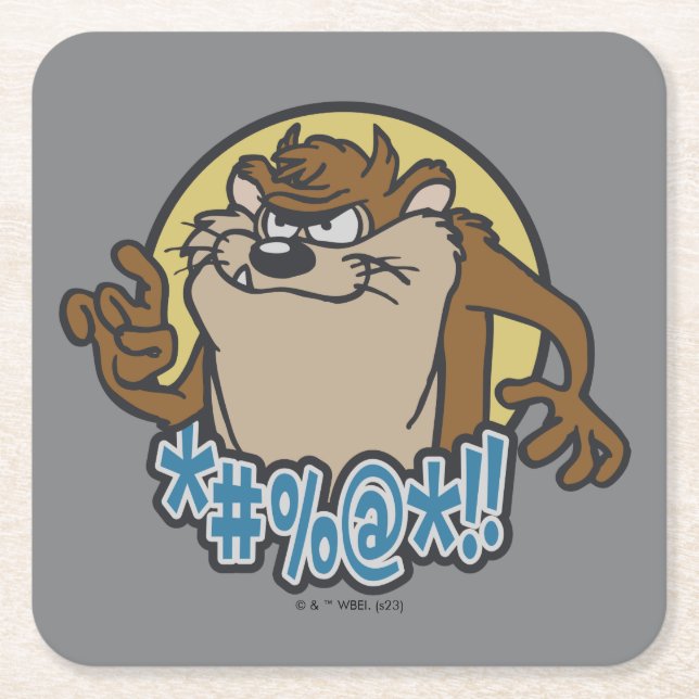 TAZ™ Expletive Circle Graphic Square Paper Coaster (Front)