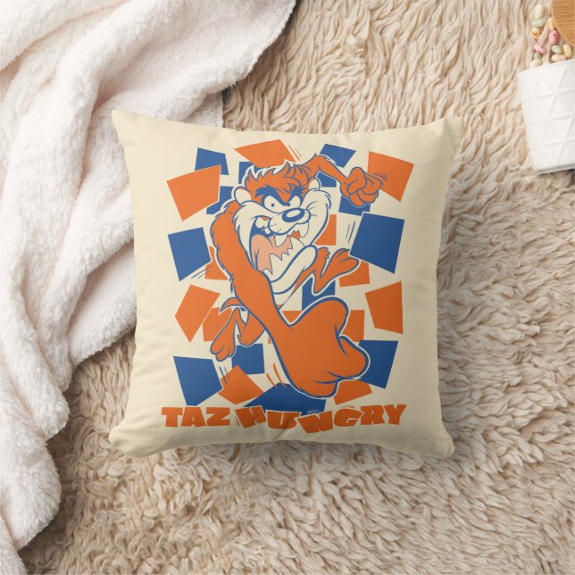 TAZ™ Hungry Smashing Through Chequered Cushion (Blanket)