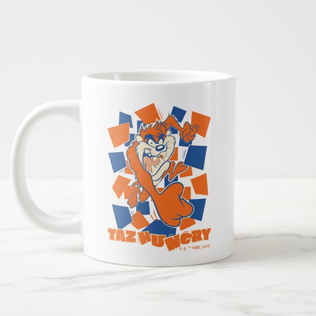 TAZ™ Hungry Smashing Through Chequered Large Coffee Mug (Left)