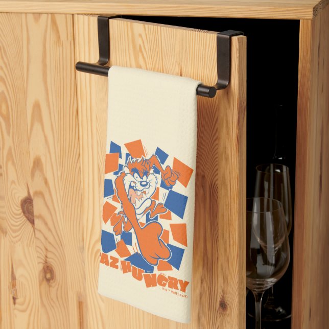 TAZ™ Hungry Smashing Through Chequered Tea Towel (Thirds Fold)