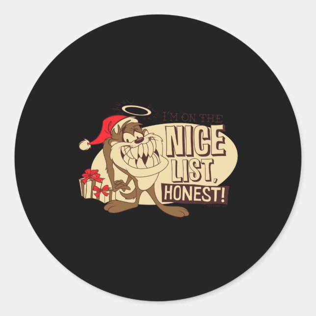 Taz Im On The Nice List  Classic Round Sticker (Front)