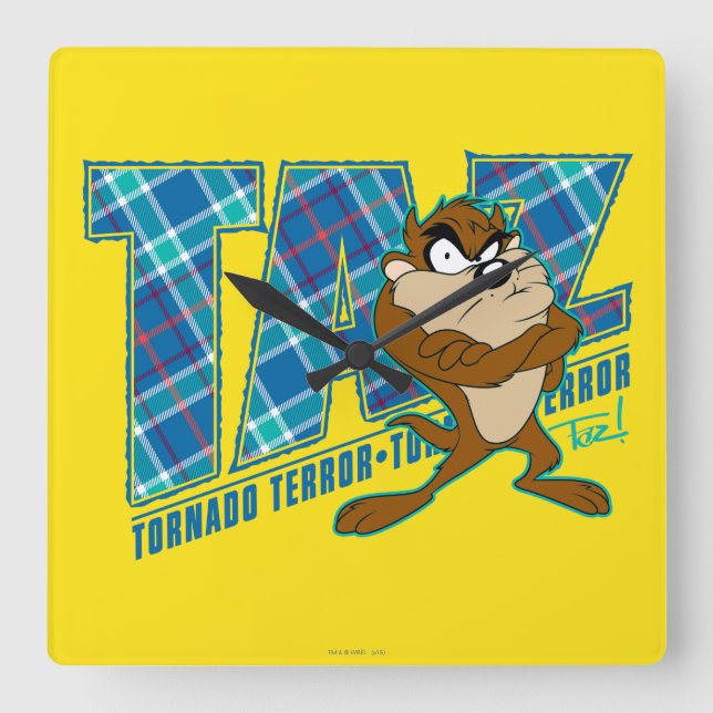 TAZ™ Tornado Terror Plaid Square Wall Clock (Front)
