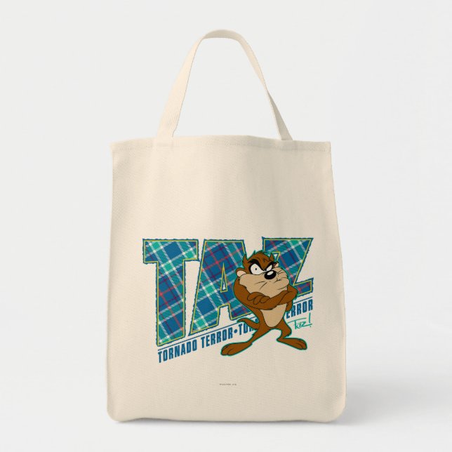 TAZ™ Tornado Terror Plaid Tote Bag (Front)