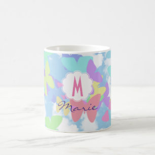 Taza de café de mariposas Monogram Name & Initial Coffee Mug