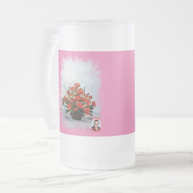Taza de Cristal Esmerilado Bodegón de flores Frosted Glass Beer Mug (Front Left)