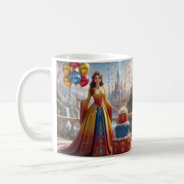 Taza de Princesa – Diseño de Cumpleaños con Pastel Coffee Mug (Left)
