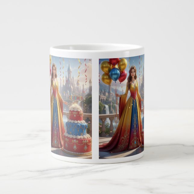 Taza de Princesa – Diseño de Cumpleaños con Pastel Large Coffee Mug (Front)
