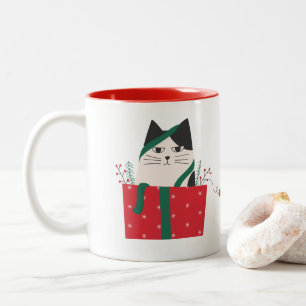 Taza Gato Merry Christmas Two-Tone Coffee Mug