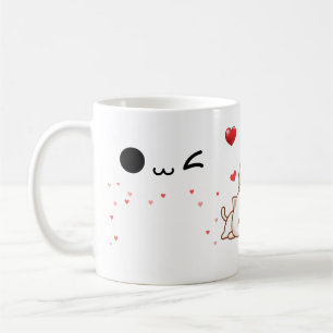 Taza hearts kawaii cute white cat coffee mug