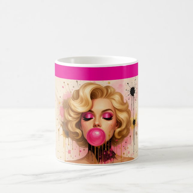Taza Pop Art Glam con Mujer Rubia y Chicle Coffee Mug (Center)