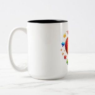 TAZA Puzzle Heart Rainbow Design Two-Tone Coffee Mug