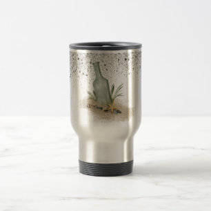 Taza With a glass bottle in the sand Travel Mug