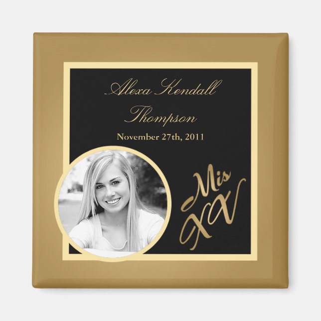 {TBA} 2"x2" Mis XV Gold Announcement Magnet (Front)