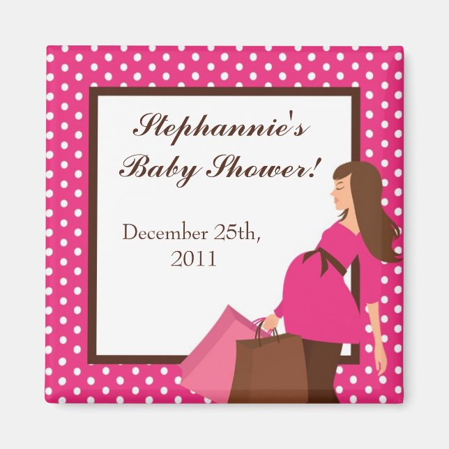 {TBA} 2"x2" Pink Mod Mum Polka Party Favour Magnet (Front)