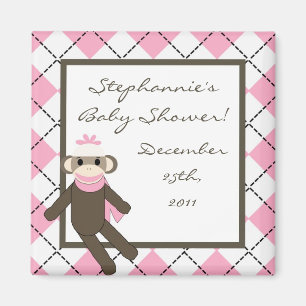 {TBA} 2"x2" Pink Sock Monkey Party Favour Magnet