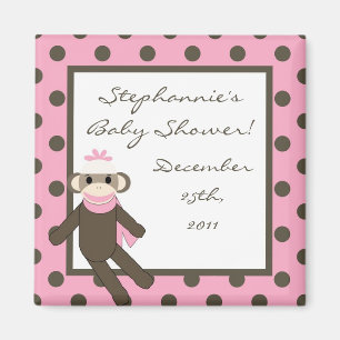 {TBA} 2"x2" Pink Sock Monkey Party Favour Magnet