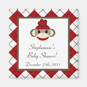 {TBA} 2"x2" Red Sock Monkey Party Favour Magnet