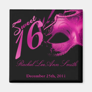 {TBA} 2"x2" Sweet 16 Hot Pink Party Favour Magnet