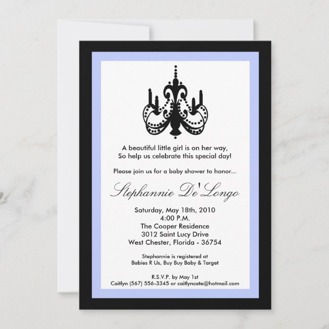 {TBA} 5x7 Chandelier Blue Baby Shower Invitation (Front)