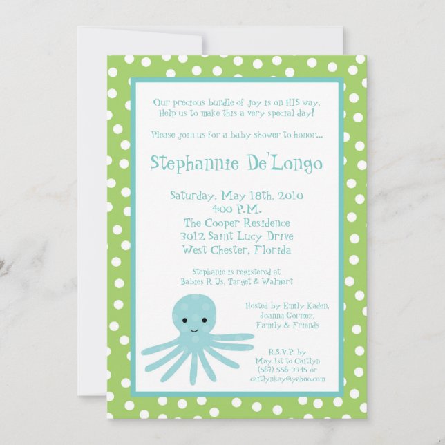 {TBA} 5x7 Ocean Sea Octopus Baby Shower Invitation (Front)