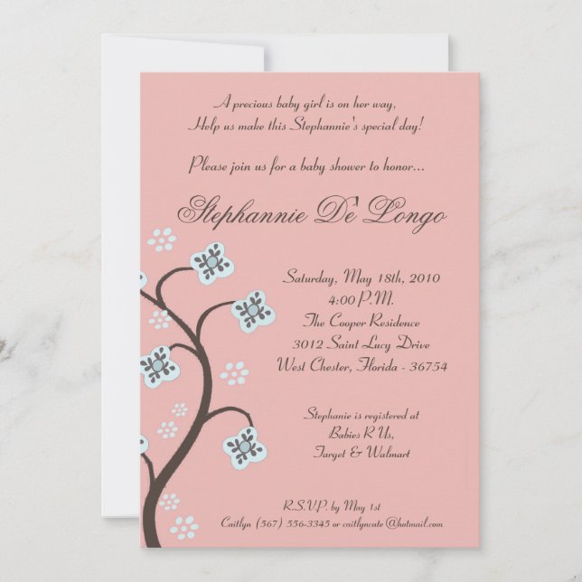 {TBA} 5x7 Pink Blue Floral Baby Shower Invitation (Front)