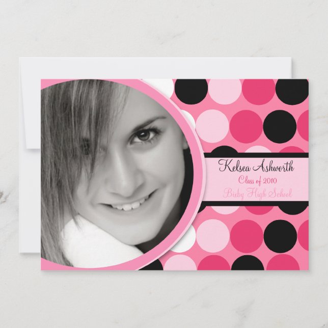 {TBA} 5x7 Pink Polka Photo Graduation Invitation (Front)