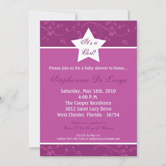 {TBA}5x7 Purple STAR Flower Baby Shower Invitation (Front)
