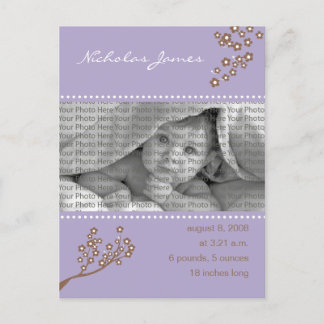 {TBA} Baby Birth Announcement Purple Branch