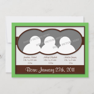 {TBA} Brown Green Triplets Birth Announcements