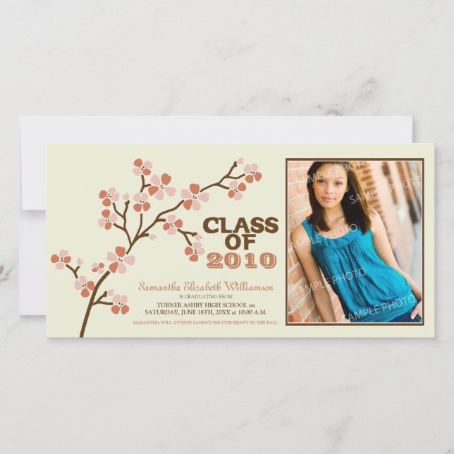 TBA Cherry Blossom Graduation Announcement (coral) (Front)