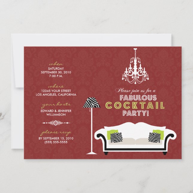{TBA} Chic Zebra Cocktail Party Invitation (red) (Front)