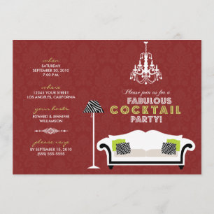{TBA} Chic Zebra Cocktail Party Invitation (red)