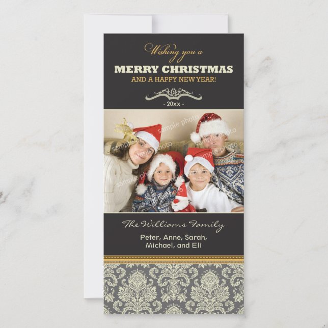 {TBA} Damask Pattern Family Holiday Photocard (Front)