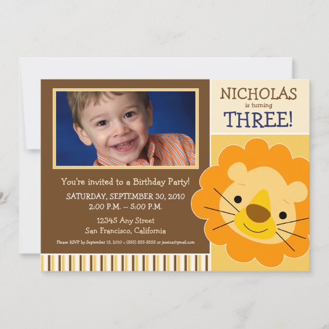 {TBA} Darling Lion Boys Birthday Invite (yellow) (Front)