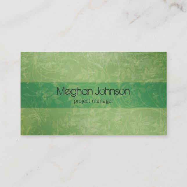 {TBA} Grunge Floral Green Trendy Business Card (Front)