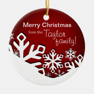 :TBA: Holly Jolly Snowflakes Christmas Photo  red Ceramic Tree Decoration