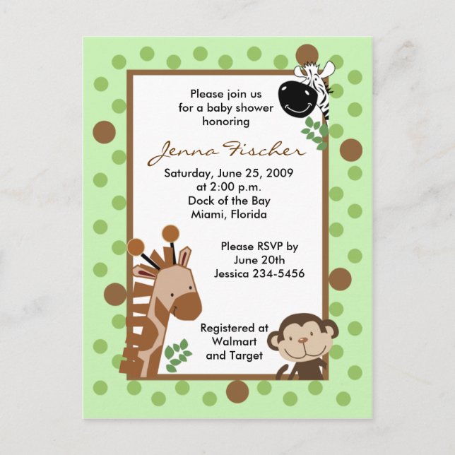 {TBA} Jungle Adventure Safari Baby Shower Invitation Postcard (Front)