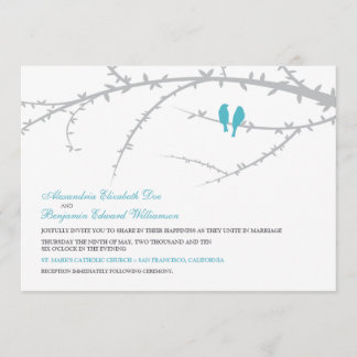 {TBA} Love Birds Wedding Invitation (aqua)